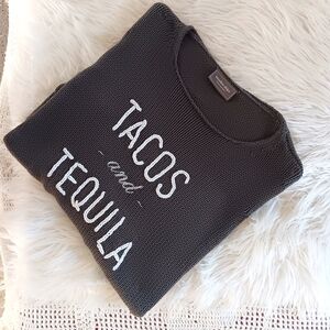 ↠ Wooden Ships Gray Tacos and Tequila Knit Embroidered Sweater Size Small/Medium